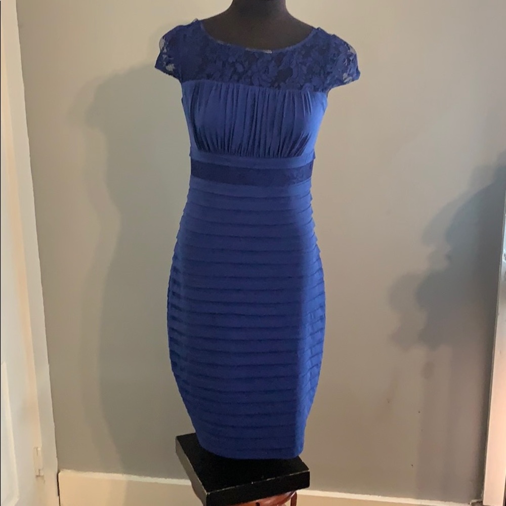 Blue Cocktail Dress with Lace Detail